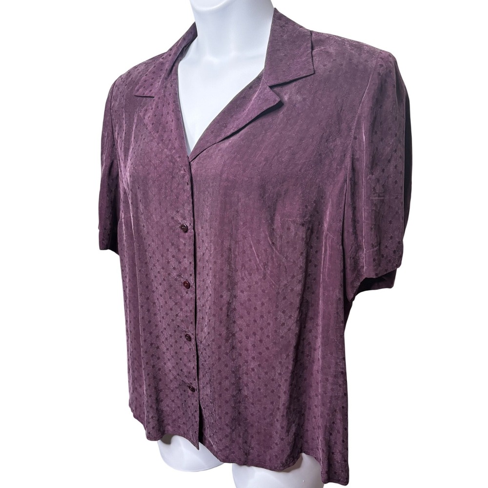 VTG 90s ELISABETH x LIZ CLAIBORNE Womens Plum Button Up Blouse 16 Office Retro - Picture 2 of 11